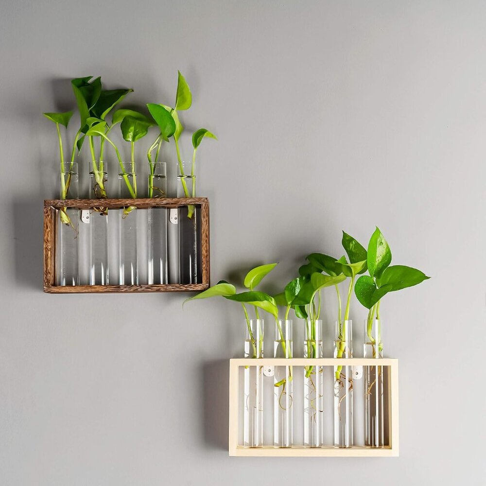 Wall Hanging Glass Planter Propagation Station Test Tube Flower Vase Vintage Woo - Picture 4 of 8
